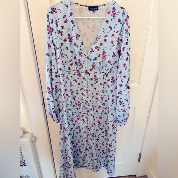 Button Up Light Blue Floral Dress 14 - Picture 3 of 7